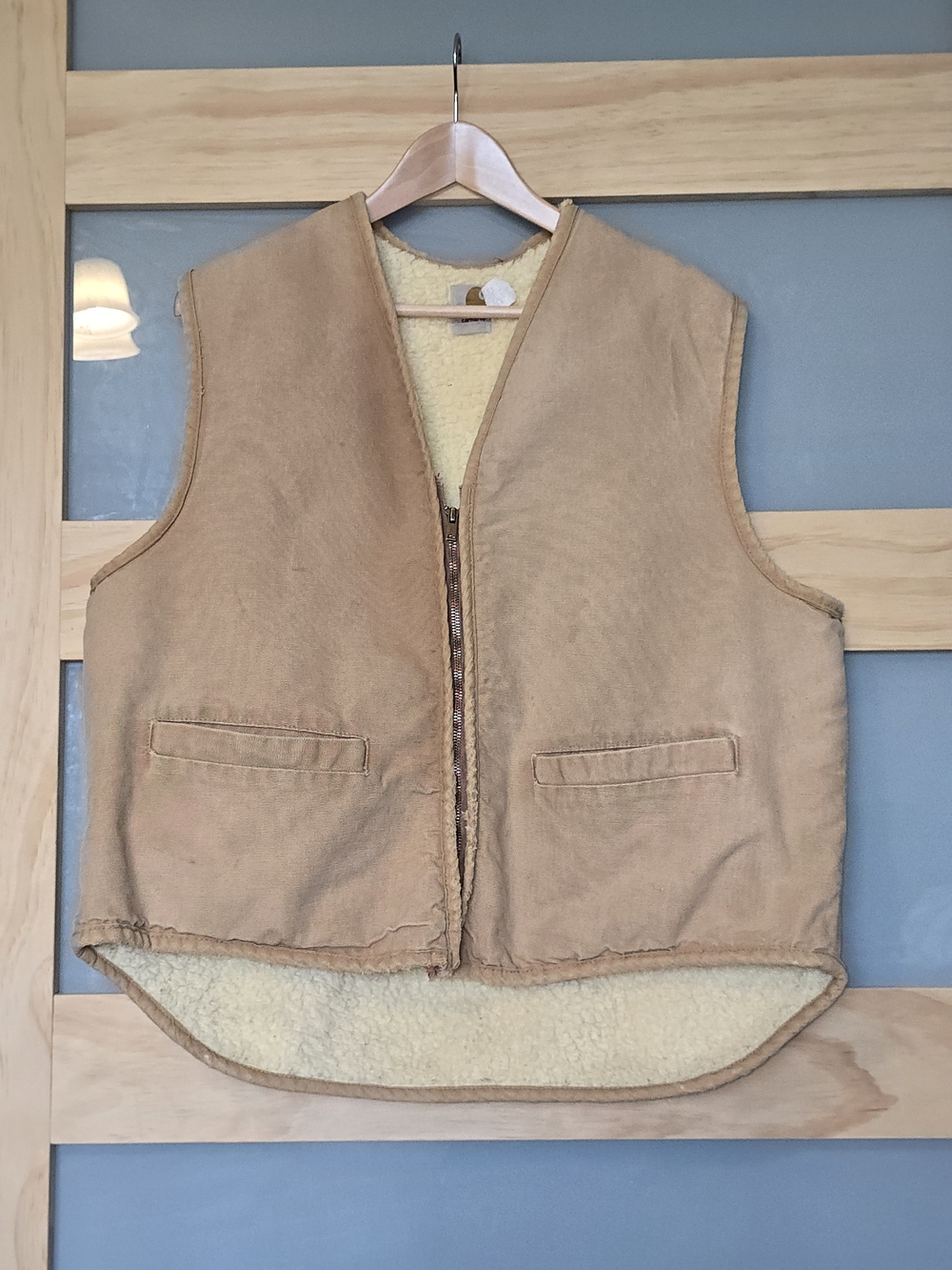 Carhartt Tan Sherpa-Lined Work Vest VTG 1970s. Perfectly Distressed. Gorpcore.